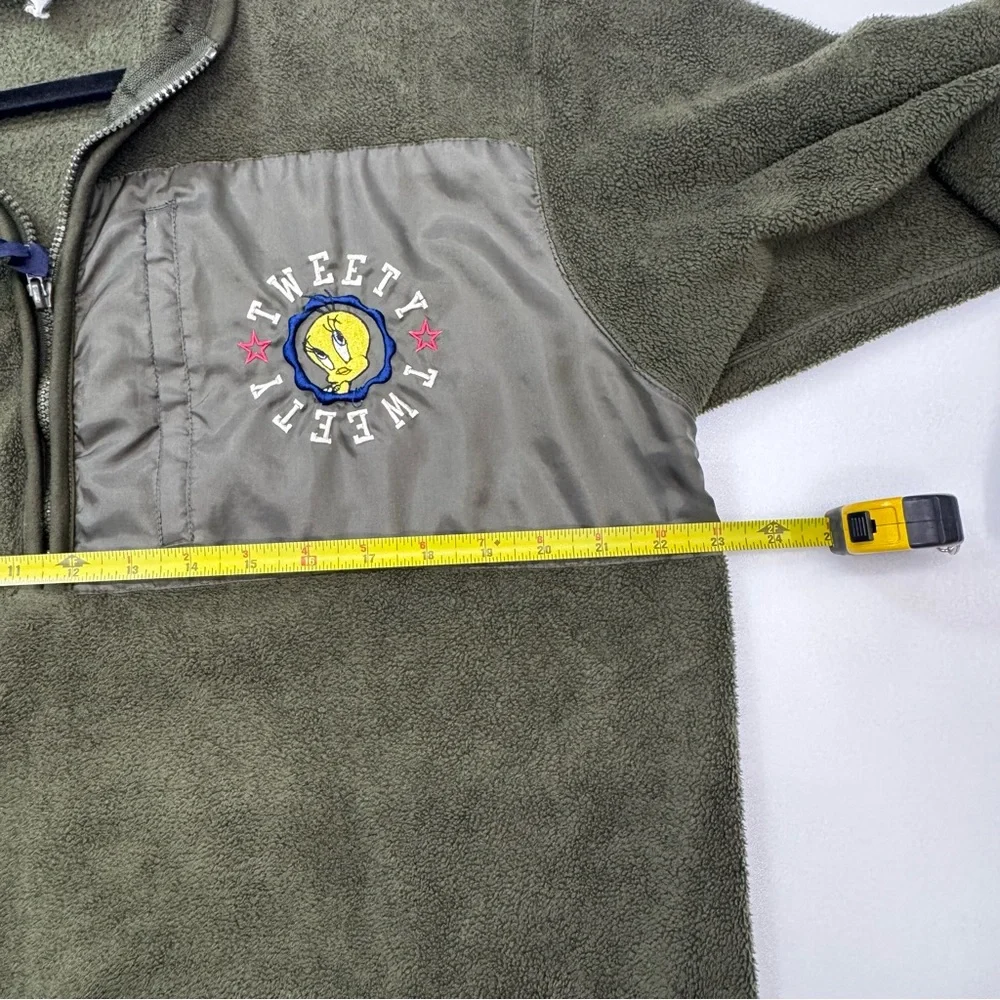 Vintage Y2K Looney Tunes Tweety Bird Half Zip Long Sleeve Fleece Green Jacket - Picture 3 of 5